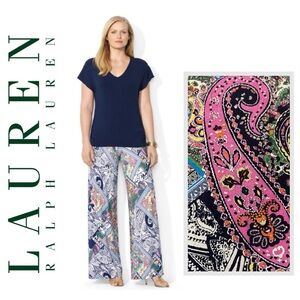 RALPH LAUREN Multi Color Paisley Wide Leg Pant Stretch Coastal Whimsical RL Wm M
